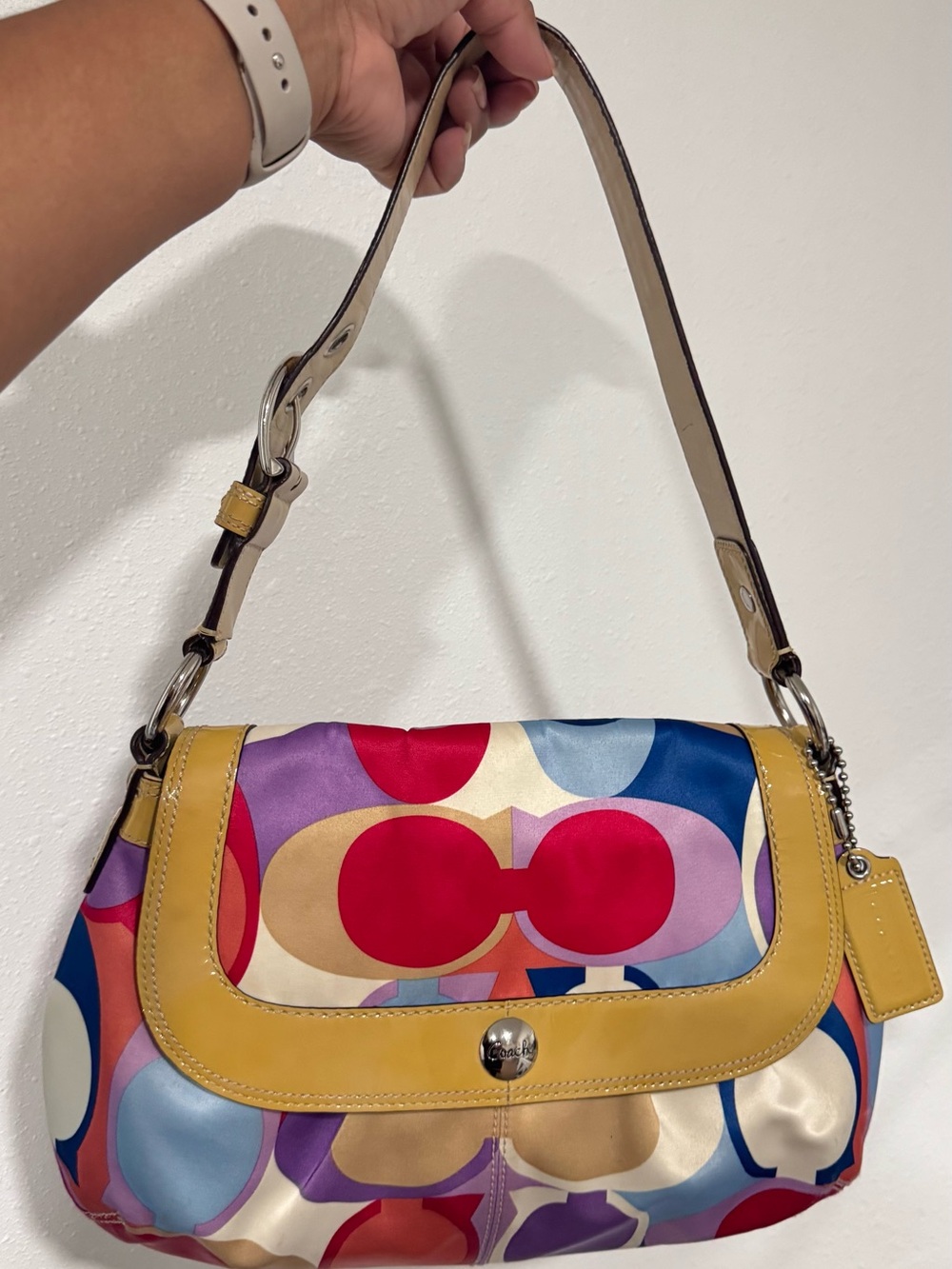 Coach Multicolor Signature Circle Print Shoulder Bag - Yellow Trim
